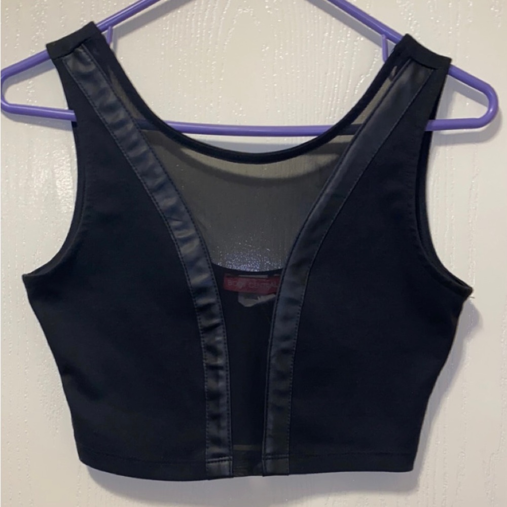 Buy 2 get 2 FREE NWT Low Front Crop Top With Faux Leather Embellished Small